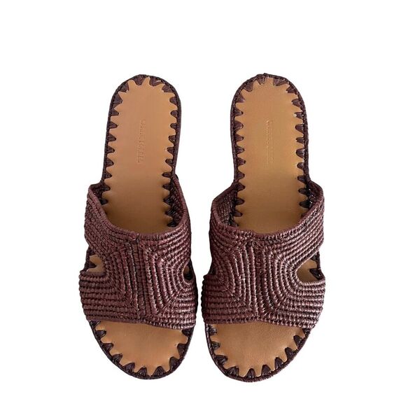 Carrie Forbes Brown Salon Raffia Flat Slide Slip-On Sandals Women's Size 37 US 7 - Picture 1 of 8